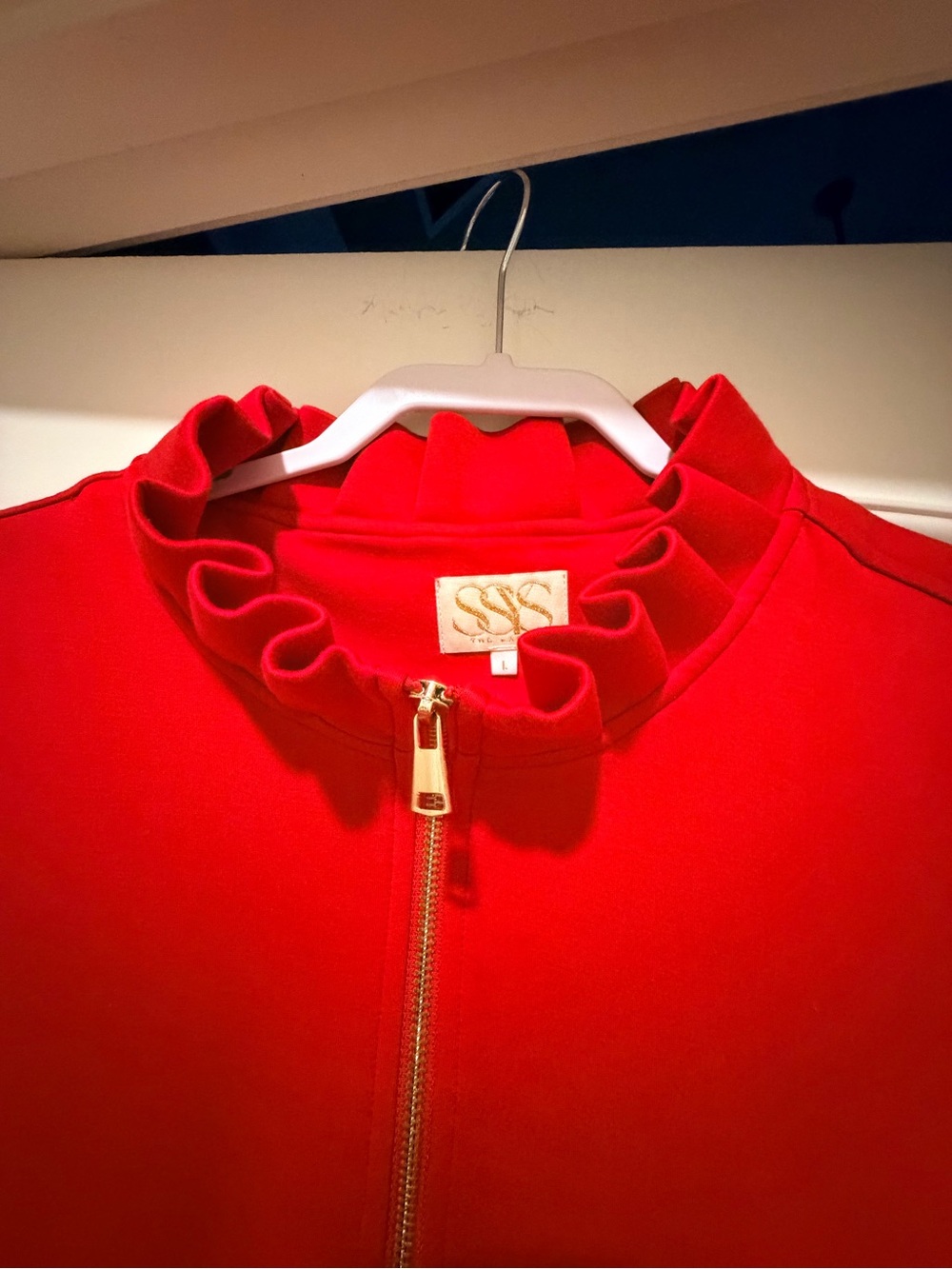 Red Ruffled Half-Zip Pullover - Picture 4 of 7